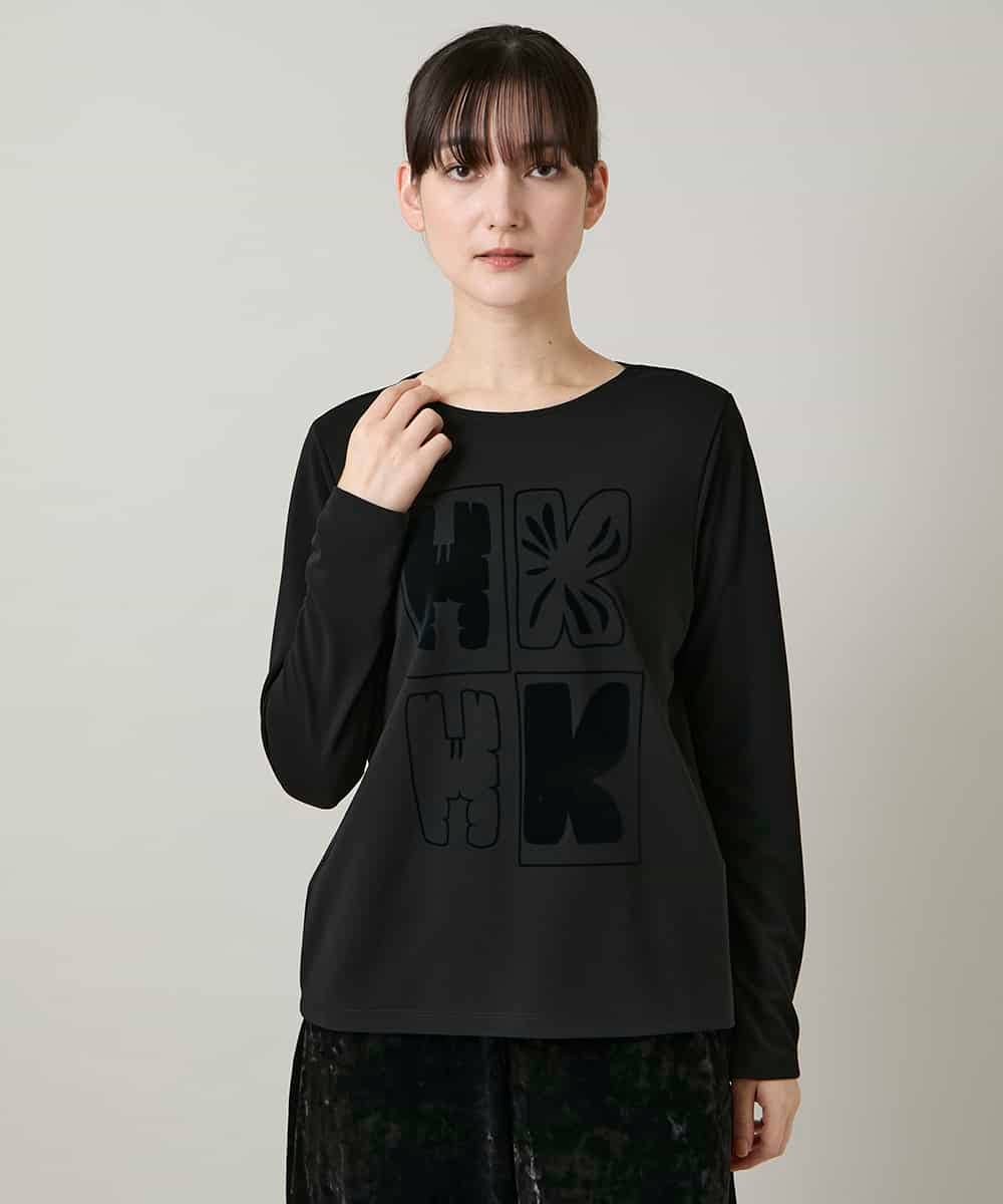 RHKAF33330 HIROKO KOSHINO(ヒロココシノ) フロッキーロゴジャージープルオーバー/日本製/洗える ブラック