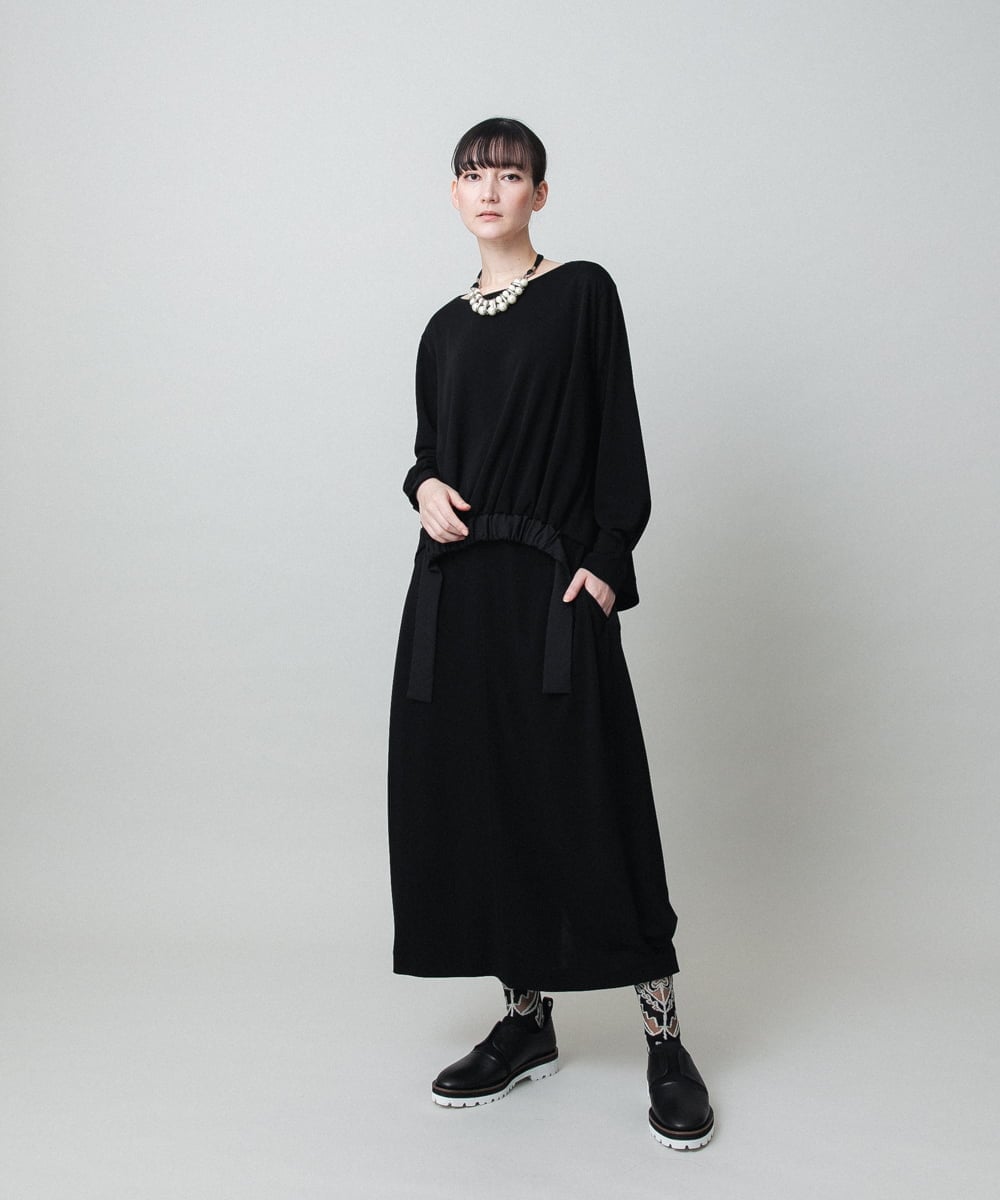 RHKFD06390 HIROKO KOSHINO(ヒロココシノ) ヘムリボンギャザープルオーバー /日本製/洗える ブラック
