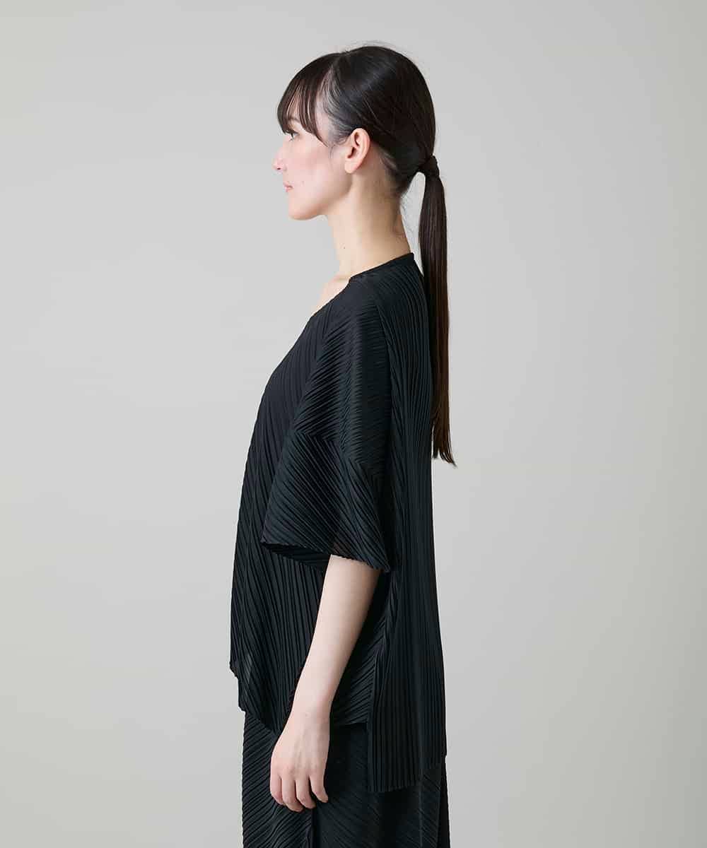 RHKGD05360 HIROKO KOSHINO(ヒロココシノ) ランダムプリーツテールロングブラウス /洗える ブラック