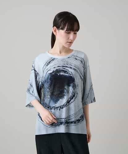 RHKHE05390 HIROKO KOSHINO 墨絵プリントデザインTシャツ /日本製/洗える