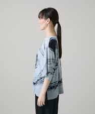 RHKHE05390 HIROKO KOSHINO(ヒロココシノ) 墨絵プリントデザインTシャツ /日本製/洗える ブルーグレー