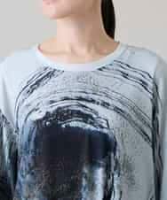 RHKHE05390 HIROKO KOSHINO(ヒロココシノ) 墨絵プリントデザインTシャツ /日本製/洗える ブルーグレー