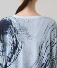 RHKHE05390 HIROKO KOSHINO(ヒロココシノ) 墨絵プリントデザインTシャツ /日本製/洗える ブルーグレー