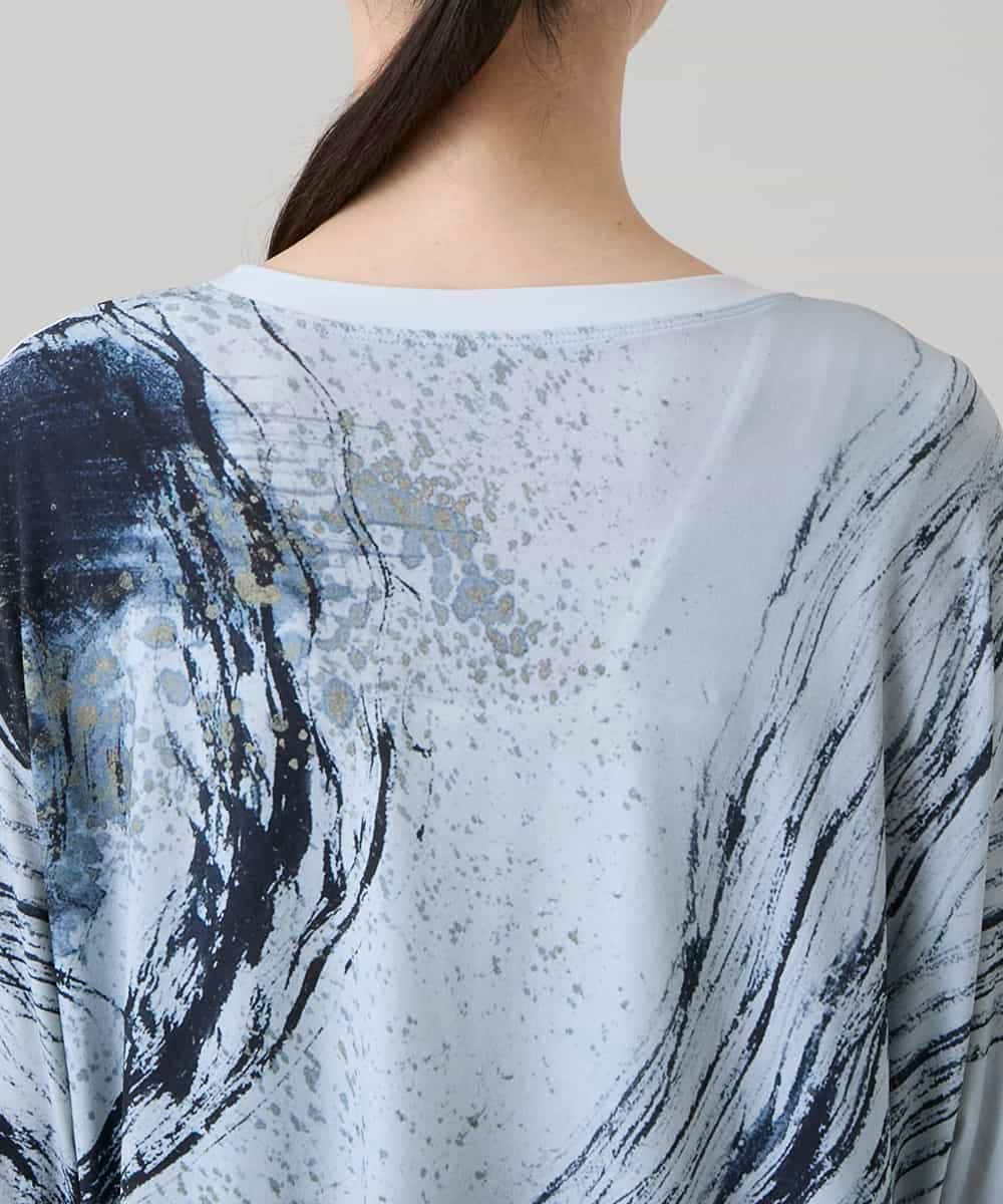 RHKHE05390 HIROKO KOSHINO(ヒロココシノ) 墨絵プリントデザインTシャツ /日本製/洗える ブルーグレー