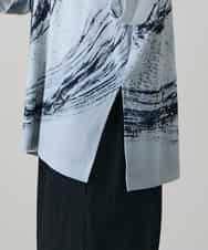 RHKHE05390 HIROKO KOSHINO(ヒロココシノ) 墨絵プリントデザインTシャツ /日本製/洗える ブルーグレー