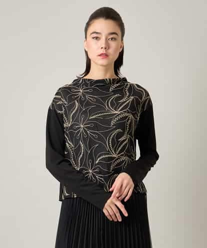 RHKJE25390 HIROKO KOSHINO アラベスク刺繍デザインチュールカットソー /日本製/洗える