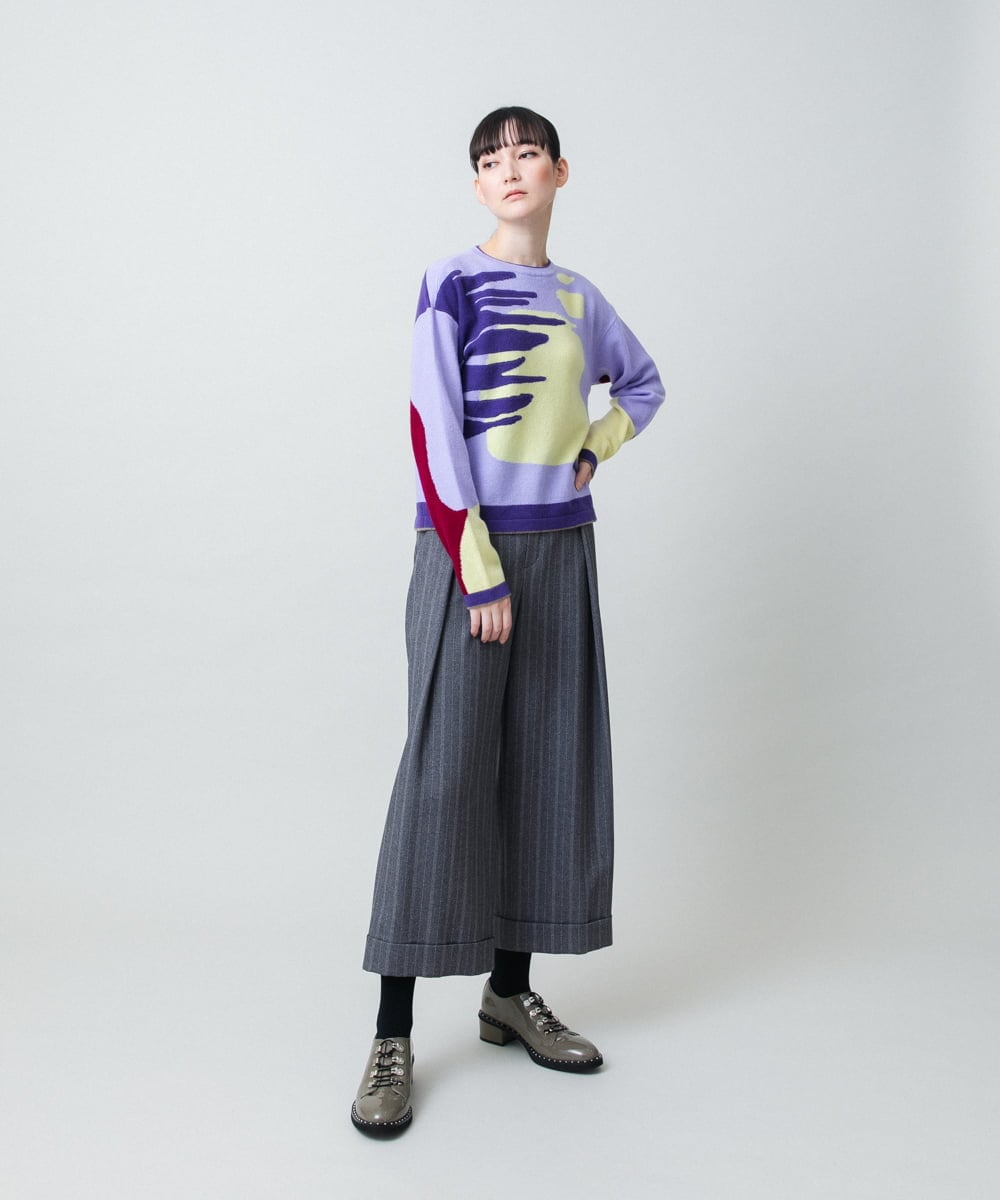 RHLED40430 HIROKO KOSHINO(ヒロココシノ) シャドーストライプクロップドワイドパンツ/日本製/洗える ベージュ