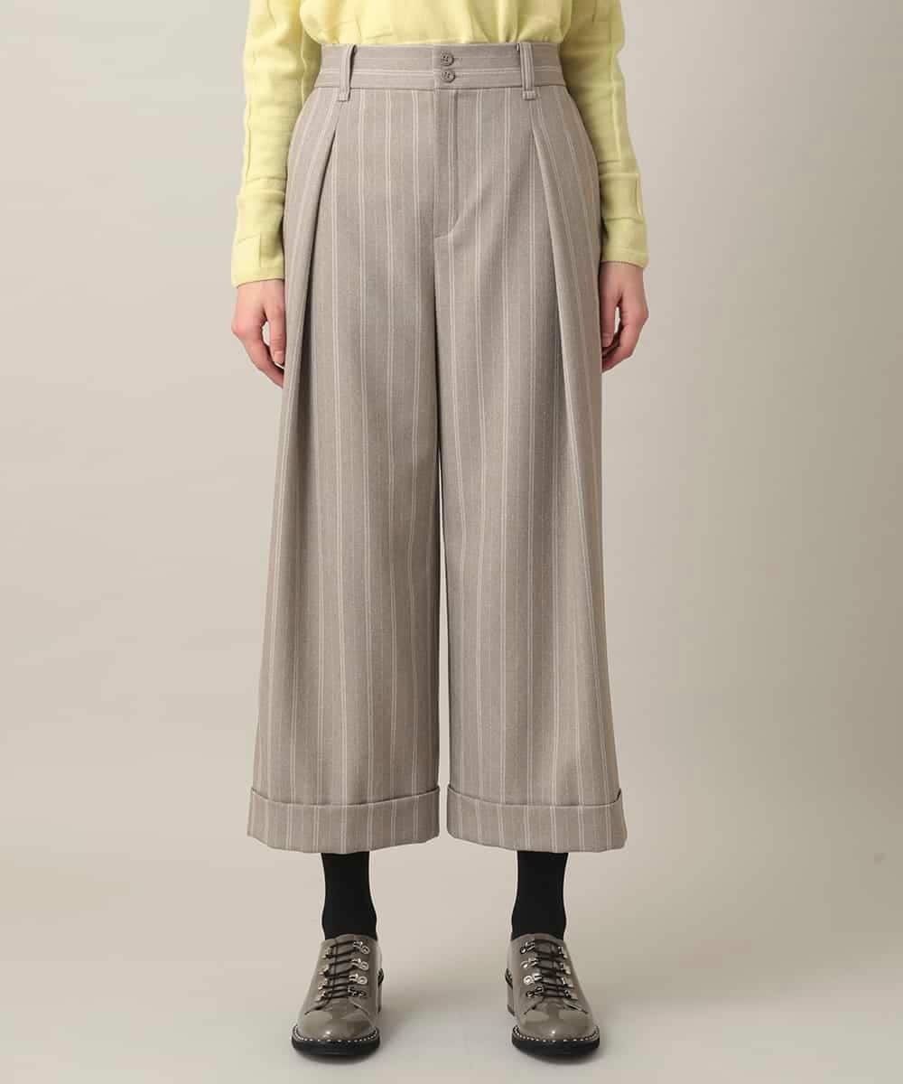 RHLED40430 HIROKO KOSHINO(ヒロココシノ) シャドーストライプクロップドワイドパンツ/日本製/洗える ベージュ