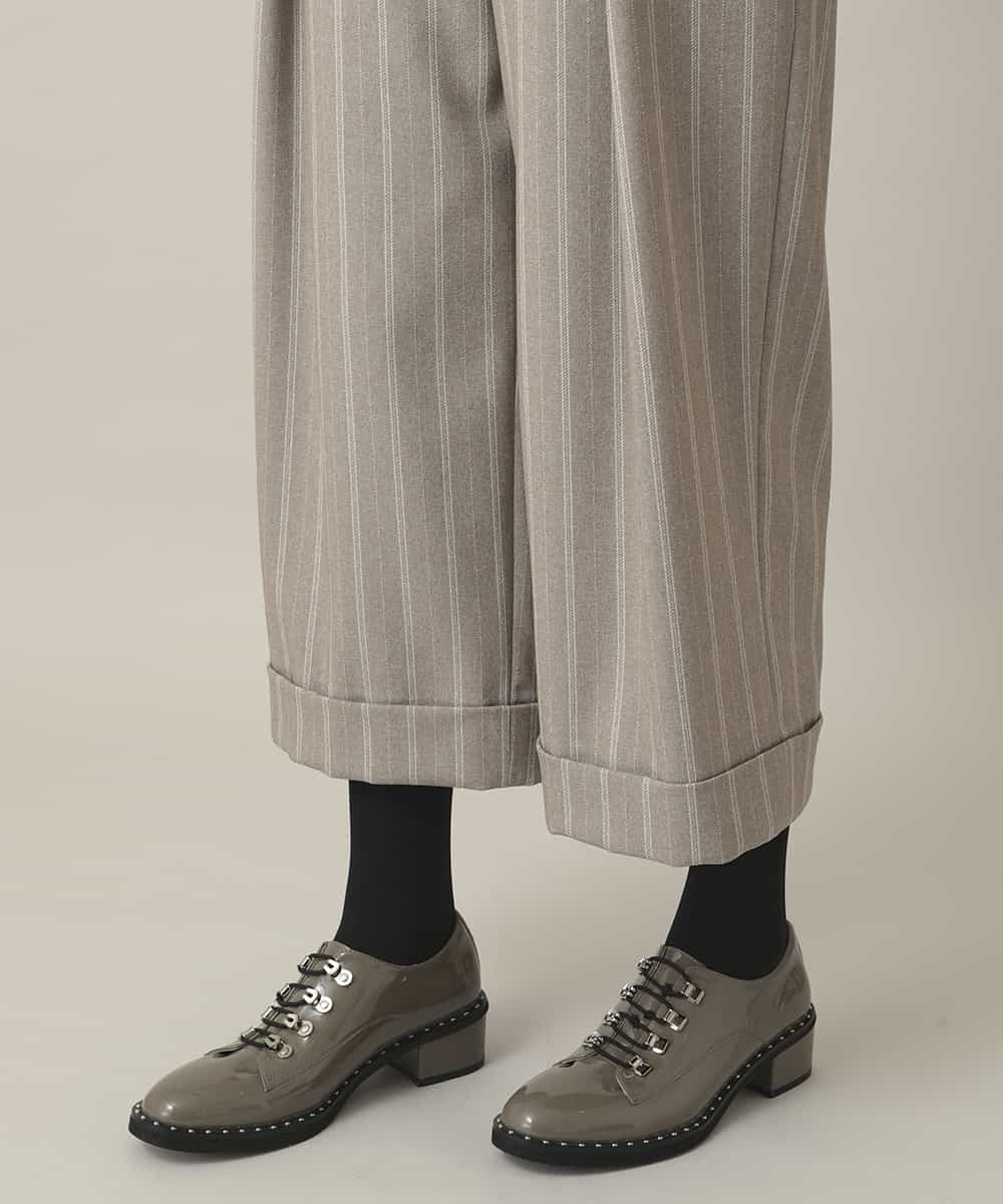 RHLED40430 HIROKO KOSHINO(ヒロココシノ) シャドーストライプクロップドワイドパンツ/日本製/洗える ベージュ
