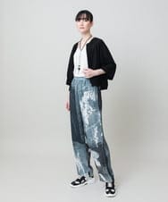 RHLHE06660 HIROKO KOSHINO(ヒロココシノ) 墨絵プリントバックサテンパンツ /日本製/洗える ブルーグレー