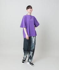 RHLHE06660 HIROKO KOSHINO(ヒロココシノ) 墨絵プリントバックサテンパンツ /日本製/洗える ブルーグレー