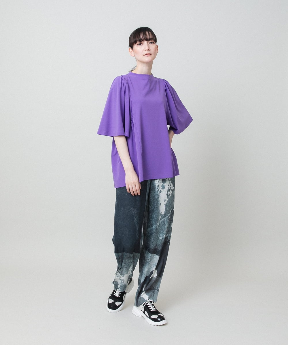 RHLHE06660 HIROKO KOSHINO(ヒロココシノ) 墨絵プリントバックサテンパンツ /日本製/洗える ブルーグレー