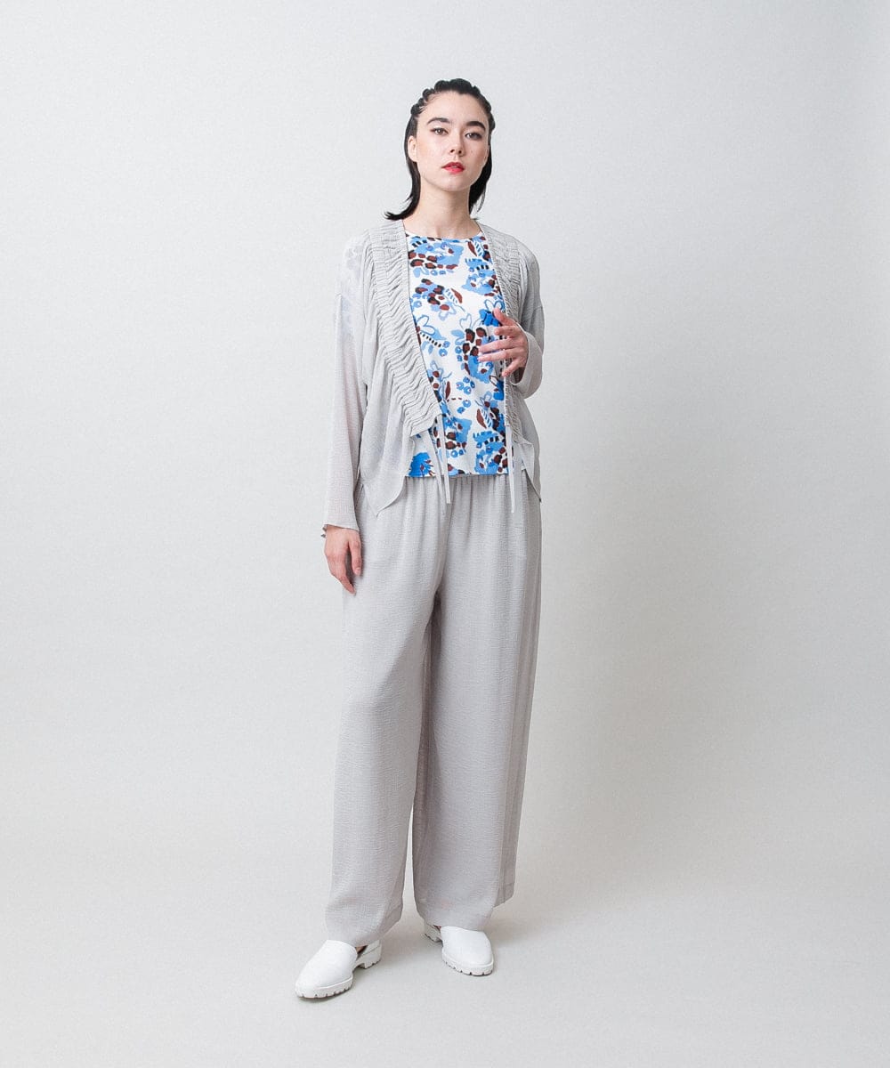 RHLIE10450 HIROKO KOSHINO(ヒロココシノ) 楊柳ダブルウエストワイドパンツ/洗える ライトグレー