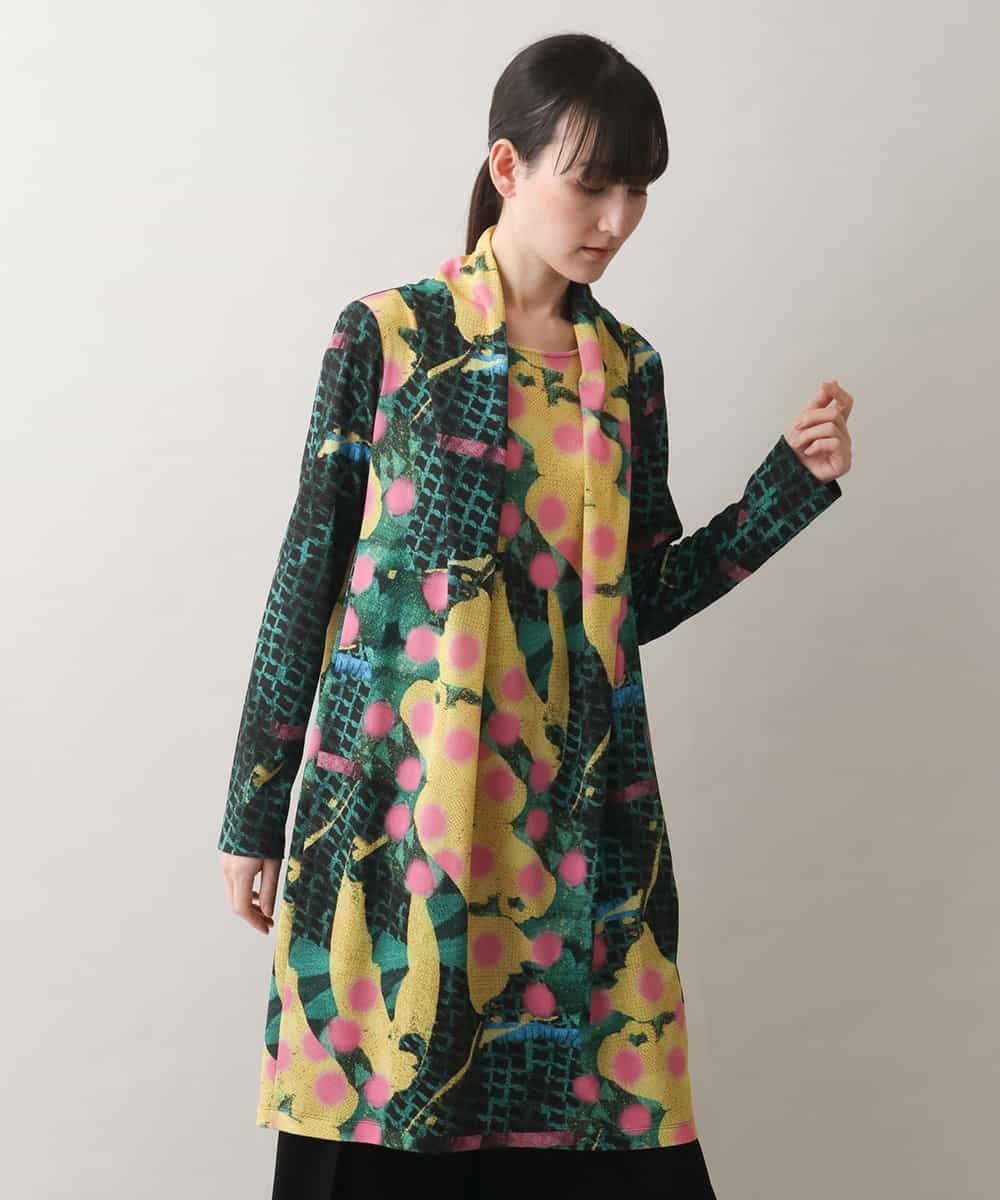 RHPEA24590 HIROKO KOSHINO(ヒロココシノ) アートモチーフ立体タックチュニック /日本製/洗える グリーン