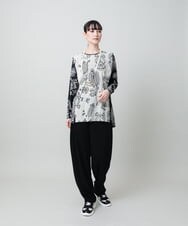 RHPFD03520 HIROKO KOSHINO(ヒロココシノ) ボタニカルプリントチュニック丈ブラウス /日本製/洗える ブラック