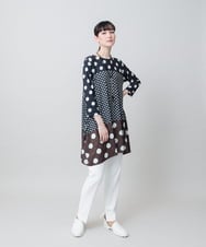 RHPGE25490 HIROKO KOSHINO(ヒロココシノ) ドットパターンドレープジャージーチュニック/日本製/洗える グレー
