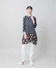 RHPGE25490 HIROKO KOSHINO(ヒロココシノ) ドットパターンドレープジャージーチュニック/日本製/洗える グレー