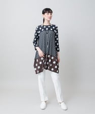 RHPGE25490 HIROKO KOSHINO(ヒロココシノ) ドットパターンドレープジャージーチュニック/日本製/洗える グレー