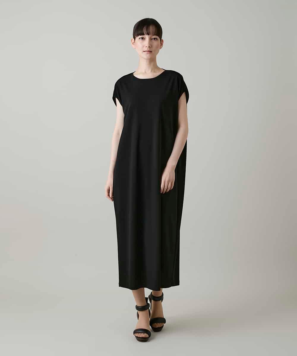 RHPGF10450 HIROKO KOSHINO(ヒロココシノ) キャップスリーブデザインワンピース/日本製/洗える ブラック