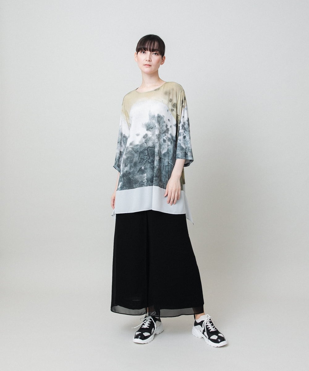 RHPHE05490 HIROKO KOSHINO(ヒロココシノ) 墨絵プリントデザインチュニック /日本製/洗える マルチ