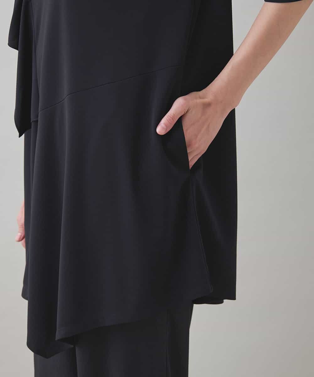 RHPJB23450 HIROKO KOSHINO(ヒロココシノ) ドレープフリルアシンメトリーカットチュニック /日本製/洗える ブラック