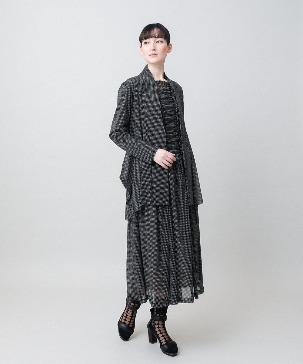 RHTGE23540 HIROKO KOSHINO(ヒロココシノ) ドットプリントシアーチュールカーディガン/日本製/洗える ベージュ