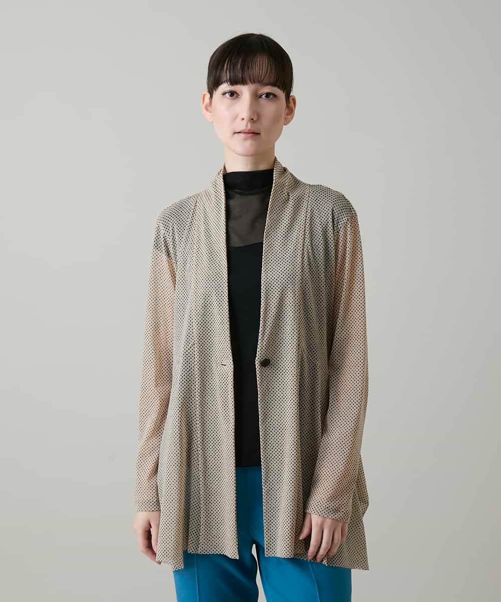 RHTGE23540 HIROKO KOSHINO(ヒロココシノ) ドットプリントシアーチュールカーディガン/日本製/洗える ベージュ