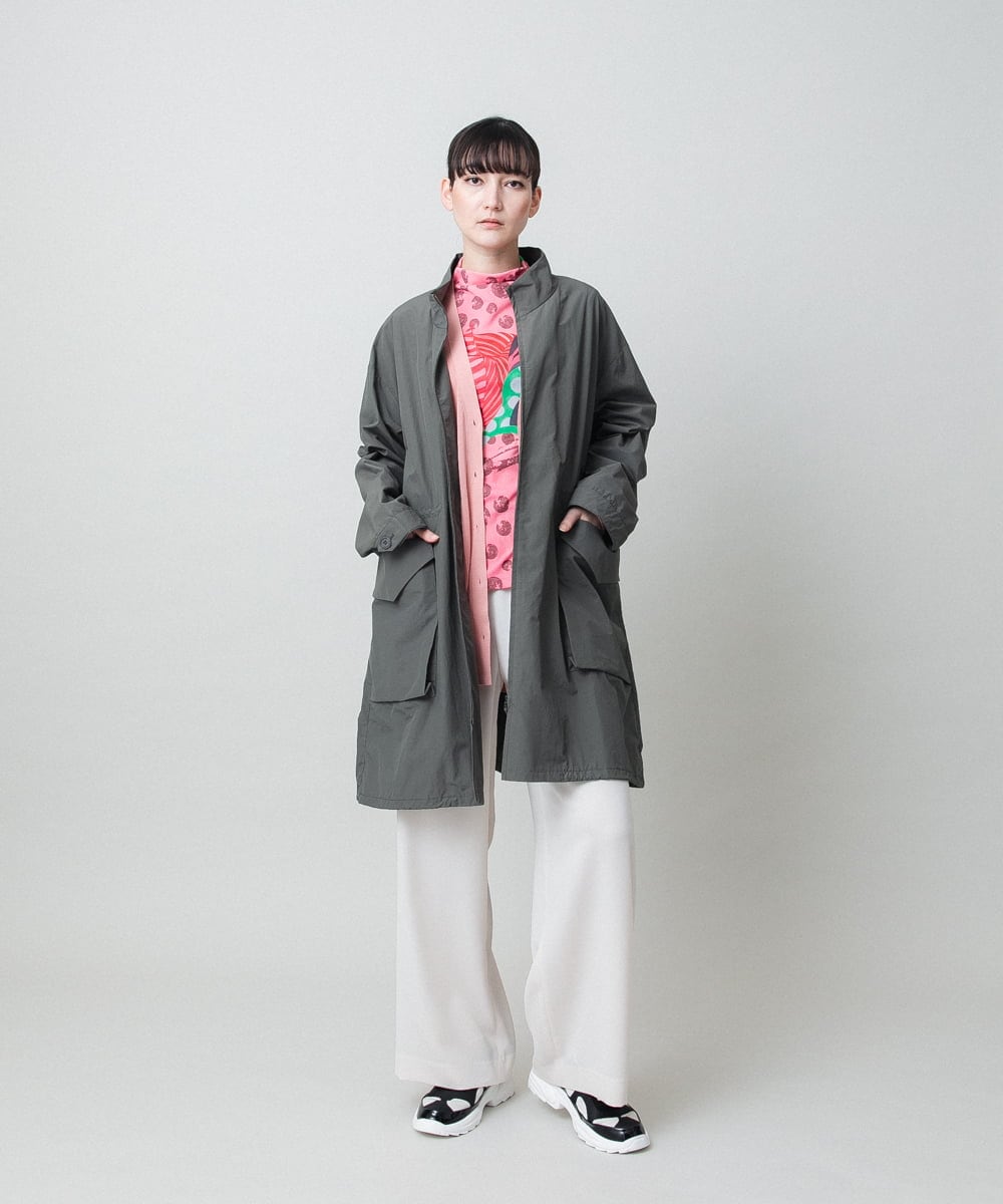 RHUFD01720 HIROKO KOSHINO(ヒロココシノ) ポケットアクセントタフタロングコート カーキ