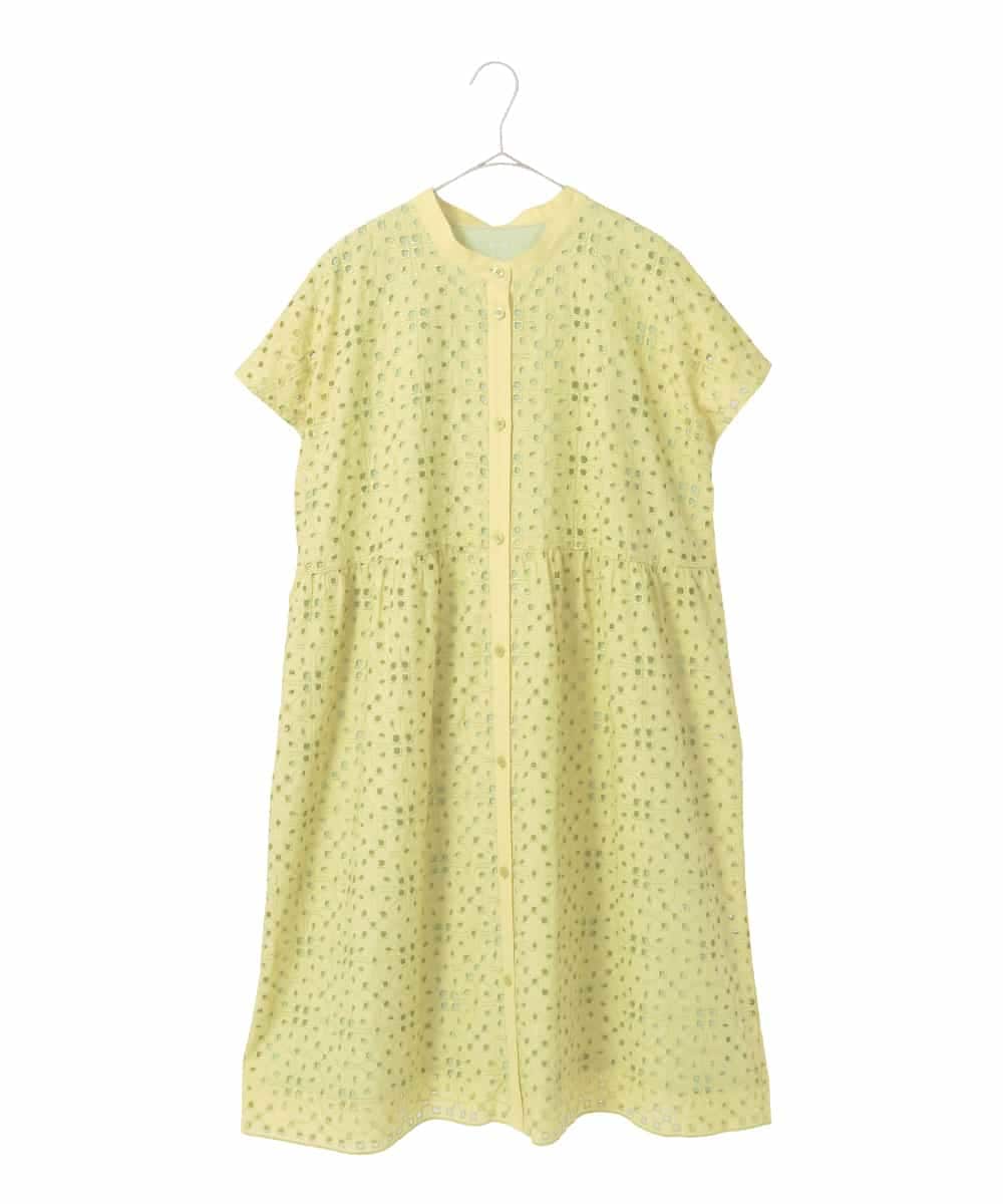 RLBFD34410 HIROKO BIS GRANDE(ヒロコ ビス グランデ) 【大きいサイズ】アイレット刺繍フレンチスリーブチュニックブラウス /洗える ライトイエロー