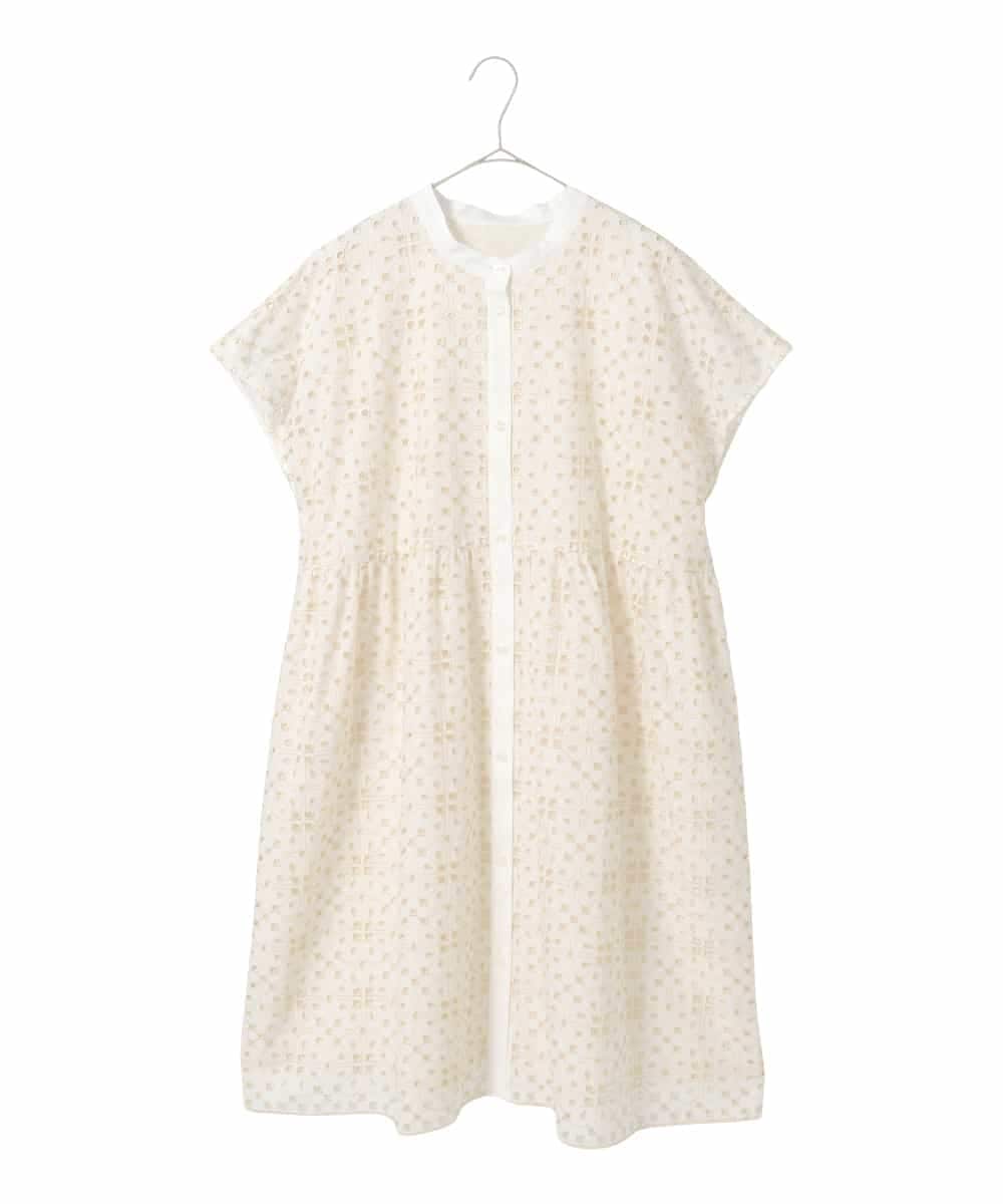 RLBFD34410 HIROKO BIS GRANDE(ヒロコ ビス グランデ) 【大きいサイズ】アイレット刺繍フレンチスリーブチュニックブラウス /洗える アイボリー