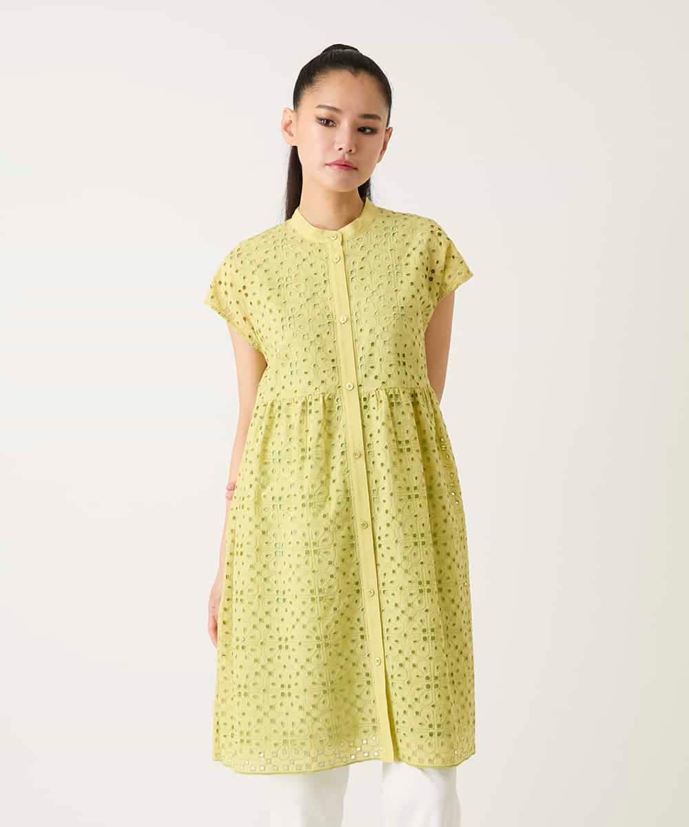 RLBFD34410 HIROKO BIS GRANDE(ヒロコ ビス グランデ) 【大きいサイズ】アイレット刺繍フレンチスリーブチュニックブラウス /洗える アイボリー