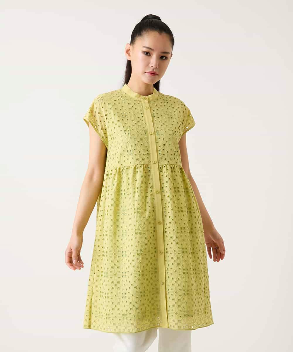 RLBFD34410 HIROKO BIS GRANDE(ヒロコ ビス グランデ) 【大きいサイズ】アイレット刺繍フレンチスリーブチュニックブラウス /洗える アイボリー