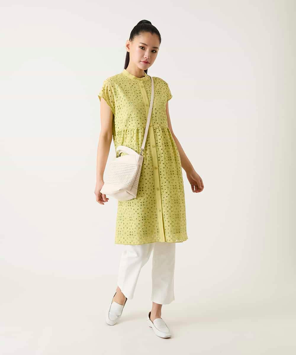 RLBFD34410 HIROKO BIS GRANDE(ヒロコ ビス グランデ) 【大きいサイズ】アイレット刺繍フレンチスリーブチュニックブラウス /洗える アイボリー