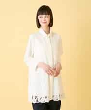 RLBGE21380 HIROKO BIS GRANDE(ヒロコ ビス グランデ) 【大きいサイズ】フラワー刺繍コットンロングシャツ /洗える ホワイト