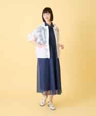 RLEGE31360 HIROKO BIS GRANDE(ヒロコ ビス グランデ) 【大きいサイズ】サテンデニムピンタックデザインワンピース /洗える ネイビー