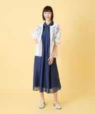 RLEGE31360 HIROKO BIS GRANDE(ヒロコ ビス グランデ) 【大きいサイズ】サテンデニムピンタックデザインワンピース /洗える ネイビー