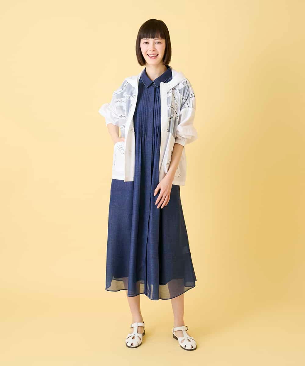 RLEGE31360 HIROKO BIS GRANDE(ヒロコ ビス グランデ) 【大きいサイズ】サテンデニムピンタックデザインワンピース /洗える ネイビー