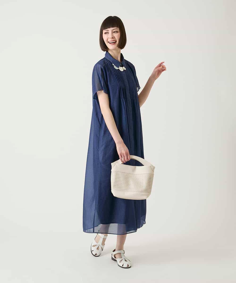 RLEGE31360 HIROKO BIS GRANDE(ヒロコ ビス グランデ) 【大きいサイズ】サテンデニムピンタックデザインワンピース /洗える ブラック