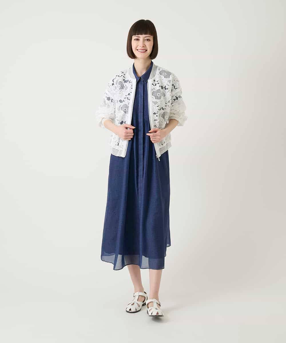 RLEGE31360 HIROKO BIS GRANDE(ヒロコ ビス グランデ) 【大きいサイズ】サテンデニムピンタックデザインワンピース /洗える ブラック