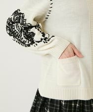 RLFAE56490 HIROKO BIS GRANDE(ヒロコ ビス グランデ) 【大きいサイズ】ペイズリー刺繍ニットカーディガン アイボリー