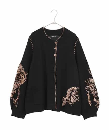 RLFAE56490 HIROKO BIS GRANDE 【大きいサイズ】ペイズリー刺繍ニットカーディガン