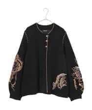 RLFAE56490 HIROKO BIS GRANDE(ヒロコ ビス グランデ) 【大きいサイズ】ペイズリー刺繍ニットカーディガン ブラック
