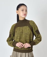 RLFAG31360 HIROKO BIS GRANDE(ヒロコ ビス グランデ) 【大きいサイズ】異素材MIXインターシャニットプルオーバー カーキ