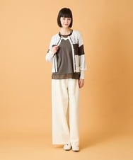 RLFED30420 HIROKO BIS GRANDE(ヒロコ ビス グランデ) 【大きいサイズ】花刺繍ブロッキングデザインカーディガン ホワイト