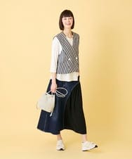 RLHED11290 HIROKO BIS GRANDE(ヒロコ ビス グランデ) 【大きいサイズ】異素材ジョイントリメイク風デニムスカート /洗濯機で洗える ネイビー