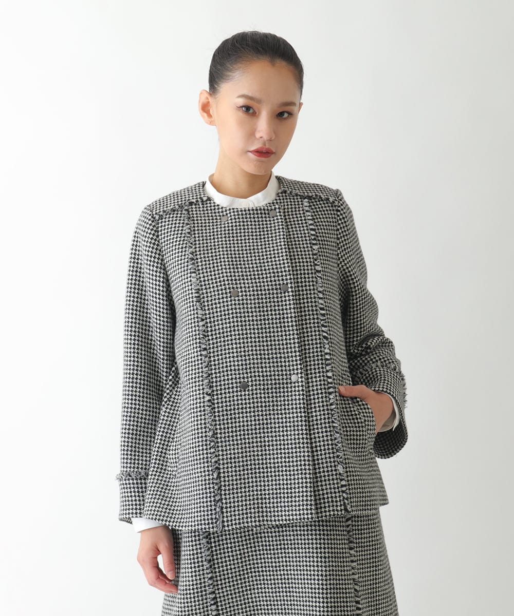 RLJAD20560 HIROKO BIS GRANDE(ヒロコ ビス グランデ) 【大きいサイズ】千鳥チェックツイードジャケット ブラック