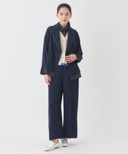 RLJDD02470 HIROKO BIS GRANDE(ヒロコ ビス グランデ) 【大きいサイズ】無地×ストライプレイヤード風ジャケット /洗える ネイビー