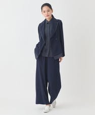 RLJDD02470 HIROKO BIS GRANDE(ヒロコ ビス グランデ) 【大きいサイズ】無地×ストライプレイヤード風ジャケット /洗える ネイビー