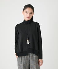 RLKAG20230 HIROKO BIS GRANDE(ヒロコ ビス グランデ) 【大きいサイズ】アシンメトリーヘム異素材ミックスプルオーバー /洗える ブラック