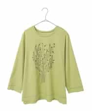RLKED22210 HIROKO BIS GRANDE(ヒロコ ビス グランデ) 【大きいサイズ】サボテン刺繍コットンTシャツ /洗える イエロー